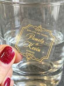 Custom Wedding Favor Stickers - Personalized Clear Labels For Bridal Shower Party Decorations, Square Self-Adhesive PVC Stickers, Keepsake Labels | Golden Foil Printing - Multicolor - View 4