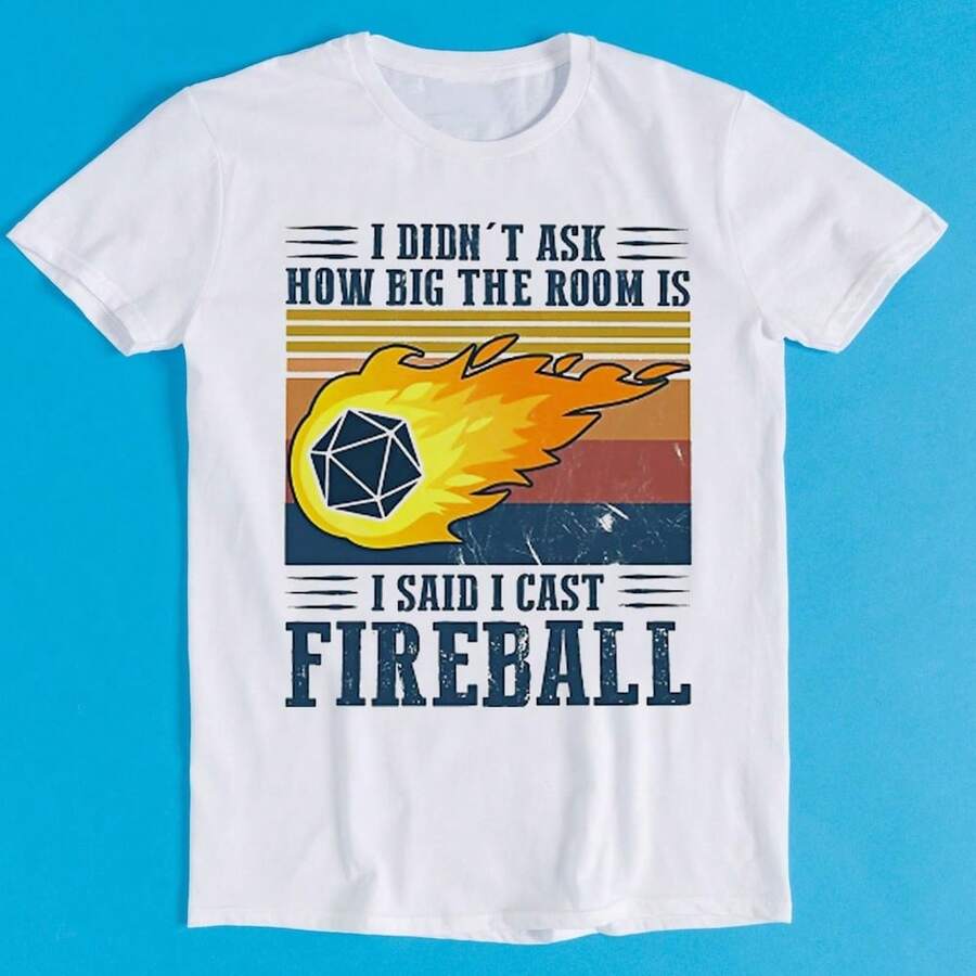 DM I Lanza Bola de Fuego Dragón Maestro de Mazmorra Mago Broma Retro Divertido Arte Dibujo Gamer Anime Culto Meme Música Película Regalo Camiseta K1147 - Negro - Ver 1