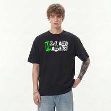 Boy Camiseta De Manga Corta Con Estampado Textual De AlgodóN Puro, Verano 2026, Nueva, Corte Holgado, Tejido Grueso Para Hombre - Blanco - Ver 2