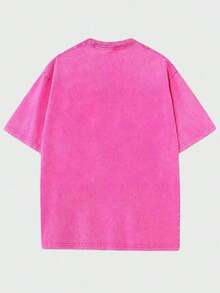 "ES UNA MILLA" Camiseta de manga corta con estampado de águila y bandera, estilo vintage lavado, cuello redondo, corte holgado, de algodón puro, para verano. - Rosa - Ver 3