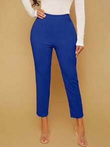 Pantalones unicolor de talle alto - azul real - Ver 6