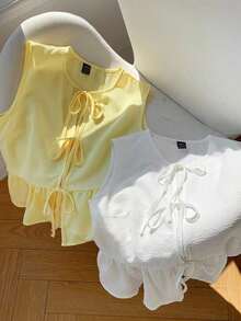 2 piezas Blusas de verano de moda 2026 para mujeres, para vacaciones, primavera, Día de San Valentín, salir, verano, primavera, Día de San Valentín, carnaval, playa, fiesta de cumpleaños, boda, salir.Top sin mangas rojo, top sin mangas rosa, - Amarillo - Ver 4