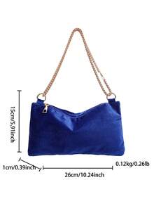 Bolso de hombro de cadena de terciopelo azul 2026, bolso HOBO de moda para mujer, embrague de color brillante y saturado para la noche con correa de cadena dorada, bolso versátil para fiestas y uso diario - Azul - Ver 2
