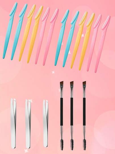 12pcs Stainless Steel Eyebrow Trimmer Set With Safety Guard, Multipurpose Hair Removal Kit For Face, Body And Bikini Area - Precision Eyebrow Grooming Tool For Men And Women