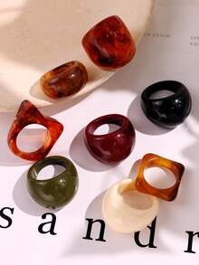 8pcs/Set Fashionable Elegant High-End Exquisite Creative Unique Exaggerated Colorful Versatile Geometric Resin Ring Set, Suitable For Women's Daily Wear, Festivals And Parties - Multicolor - View 3