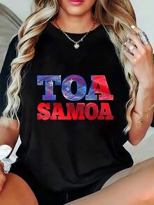 Camiseta Casual de Talla Grande para Mujer con Estampado Gráfico, Ropa Versátil para Primavera, Verano y Otoño - Negro - Ver 6