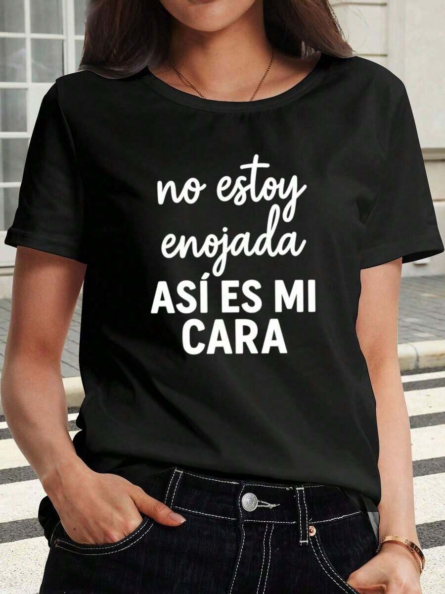 Camiseta única no estoy enojada así es mi cara estilo y2k diseño original para mujeres moderna y divertida ideal para el día a día trendy y color negro que destaca tu personalidad y actitud firme y auténtica compra ahora y exprésate con estilo - Negro - Ver 1