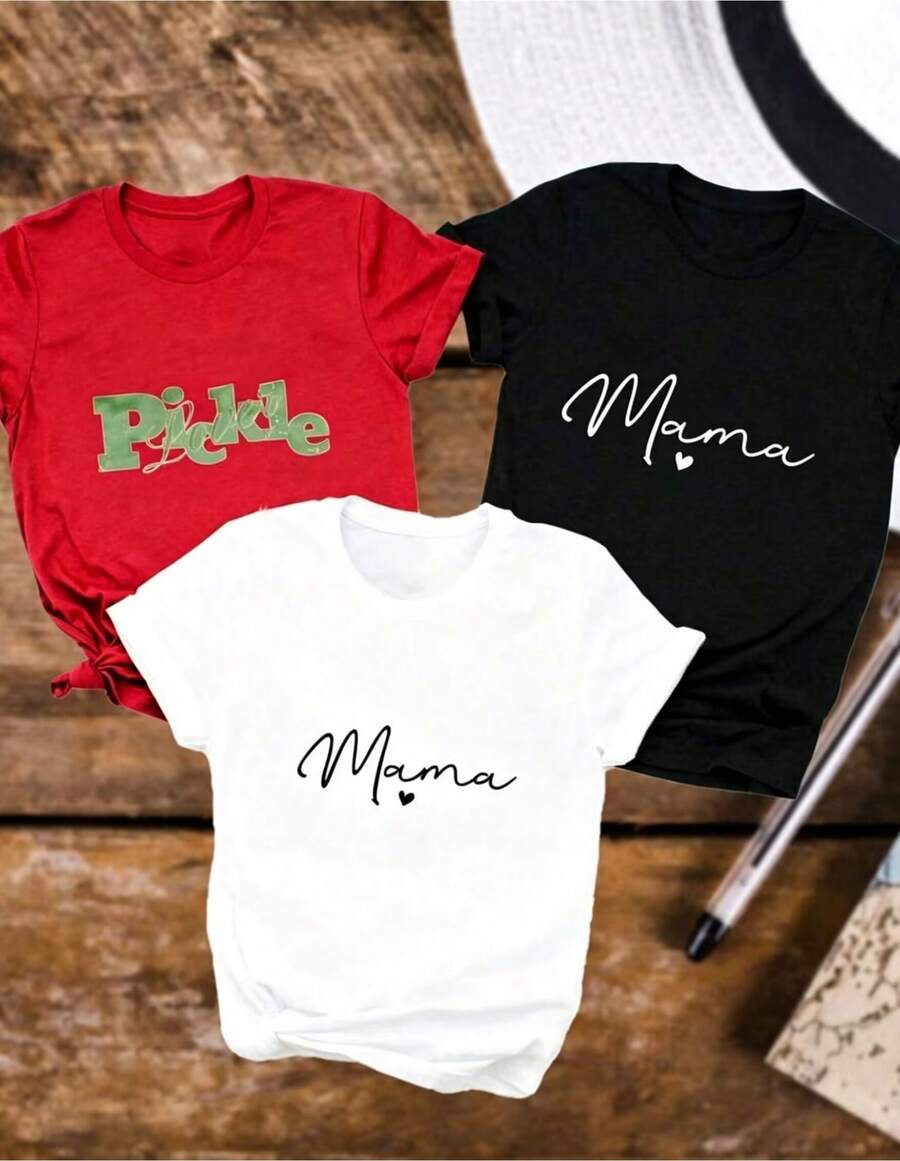 3 Nuevo modelo , camiseta casual de manga streetwear, Top oversized cuello redondo daily outings, camping, concerts, hip-hop, rock, and rap events para mujer, camiseta con estampado de patrón de pepinillo, camiseta de manga corta con cuello redondo para mujer, top deportivo casual transpirable de algodón puro, regalo para vacaciones, mariposa de primavera, Pascua. - Negro - Ver 1