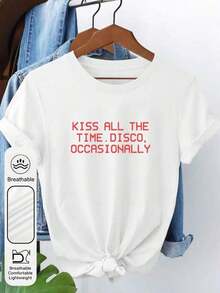 Camiseta de mujer de manga corta con cuello redondo y estampado de beso, adecuada para uso diario y ocasiones ocasionales, blanco verano Cuello Redondo Algodón 100% Tejido Suave Manga Corta Transpirable y Fresca - Blanco - Ver 6