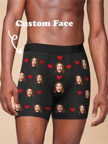 1pc Custom Personalized Men's Underwear, Custom Boxer Briefs, Custom Funny Face Boxer For Men, Gift For Boyfriend Husband Him - Black - View 13