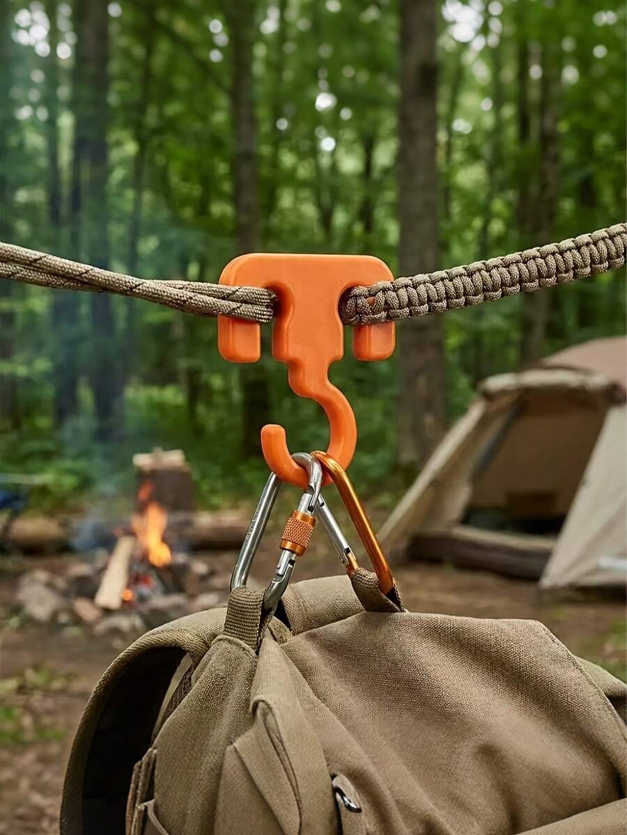 1 pieza Gancho de cuerda multifuncional portátil para camping, abrazadera de cuerda de aleación de aluminio resistente, bloqueo y liberación rápida ligera, adecuada para tendedero, tienda de campaña, lona, punto de anclaje de cuerda, camping, senderismo, hogar, exterior, regalo ideal para campistas, senderistas, padres, hombres - Multicolor - Ver 1