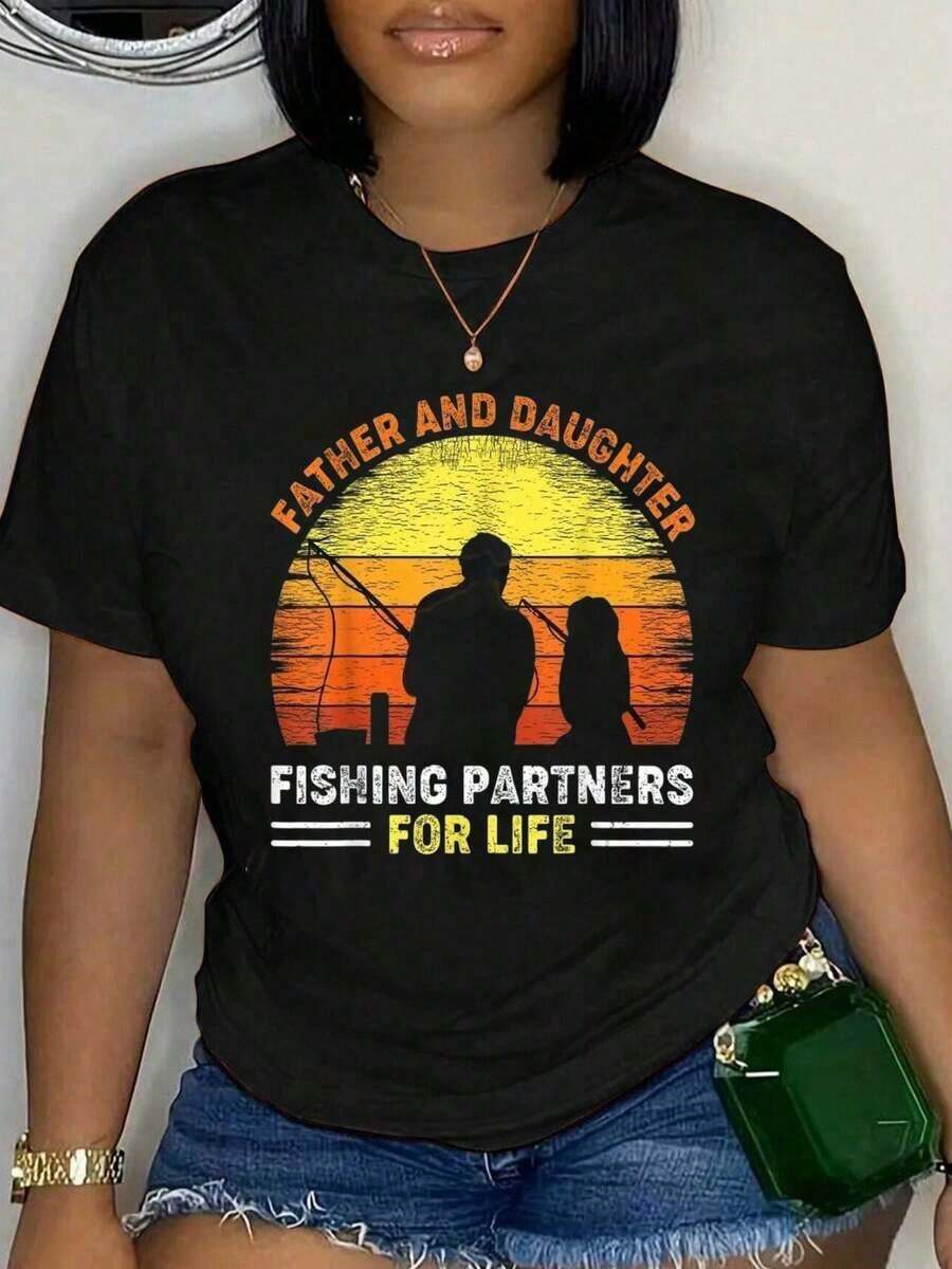 Camiseta 100% Algodón Vintage Retro "Padre e Hija: Socios de Pesca de por Vida" para Hombre y Mujer, Suave y Transpirable, Estilo Clásico de Moda, Camiseta de Verano con Estampado de Manga Corta. - Negro - Ver 1