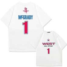 Men's Fashion Short Sleeve T-Shirt Featuring Basketball Star Tracy McGrady No. 1, Fashion Brand Summer Top With Drop Shoulders And Short Sleeves. - 白色 - 查看 6