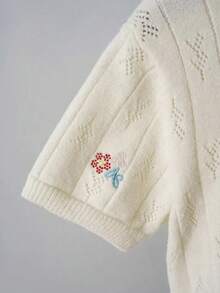 de punto casual, adorable y de estilo floral bordado con diseño hueco para primavera y verano - Blanco - Ver 4