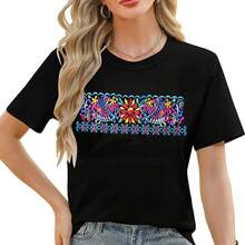 Camiseta de algodón suave, cómoda y holgada para uso casual, de alta calidad, con bordado, para mujer, ideal para el trabajo, el verano y el uso diario, de secado rápido, transpirable y personalizable. - Negro - Ver 7