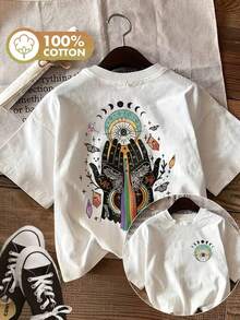 [Impresión a doble cara] Camiseta de verano para mujer, estilo misterioso, estampado de palma, cristal y mariposa, algodón puro, uso diario casual, cuello redondo, camiseta de manga corta, cómoda y suave, camiseta de algodón para uso diario. - Blanco - Ver 12