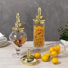 MyGift - Juego de 3 tarros de boticario de baño de vidrio transparente antiguo con tapa centro de mesa de boda tarros de almacenamiento de cocina con tapas metálicas de latón - latín - Ver 5