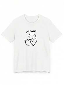 1 pieza, nuevo modelo primavera/verano 2026 con divertido estampado de cachorro de dibujos animados, camiseta de manga corta para mujer, casual y sencilla para uso diario, 180g 100% algodón. - Blanco - Ver 7