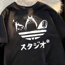 Camisetas de algodón 100% con estampado de anime japonés, ropa de calle para mujer, camisetas Egirl, camisetas con gráficos de manga coreana, ropa para mujer. - Negro - Ver 1