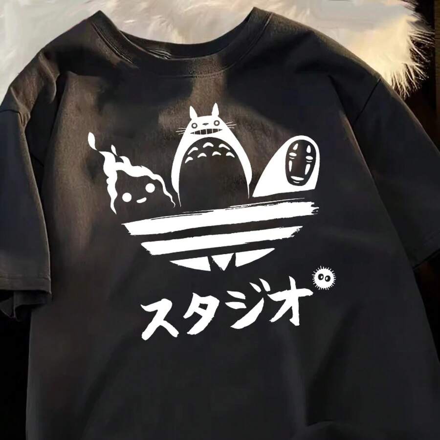 Camisetas de algodón 100% con estampado de anime japonés, ropa de calle para mujer, camisetas Egirl, camisetas con gráficos de manga coreana, ropa para mujer. - Negro - Ver 1
