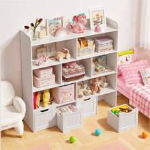 Bealife Multi-Functional Kids Toy Organizer Bookshelf, Wooden Cubby Storage Unit With 4 Removable Drawers, Large Capacity Open Cubby Shelves For Playroom, Nursery, Classroom,Bedroom Organization, Daycare, Daily Essentials - White - View 2