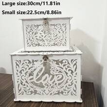 Caja para Sobres Rojos de Boda - Tamaño Grande/Pequeño Estilo Rústico Caja de Madera DIY para Sobres y Tarjetas de Regalo con Ranura de Candado (Plateado), Adecuada para Bodas, Celebraciones de Aniversario, Ceremonias de Graduación, Fiestas de Cumpleaños - Multicolor - Ver 7