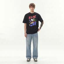 Boy Camiseta De Manga Corta Holgada, VersáTil, Informal Y Moderna Para Hombre, Con Estampado Americano De Banda De Rock Y Gato. - Blanco - Ver 5