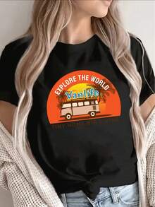 Camiseta de poliéster ligera de color gris claro para mujer - Camiseta transpirable de manga corta y cuello redondo, adecuada para la oficina, el hogar y el uso casual, camisa moderna minimalista lavable a máquina, tela suave para un estilo maduro (no transparente). - Negro - Ver 6