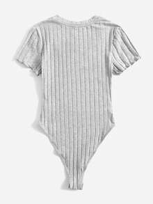 Body De Punto Acanalado Sólido Con Cuello En V Para El Verano - Gris Claro - Ver 2
