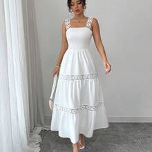 Nana's Women's Clothing Store  Vestido camisero casual de mujer con parches florales y volantes en el bajo - Albaricoque - Ver 2