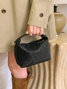 1pc Mini Striped Print Box-Shaped Bag, PU Adjustable Shoulder Strap Crossbody Bag With Zipper, Fashion Women's Handbag For Daily Use, Dating, Shopping, Work - Black - View 9