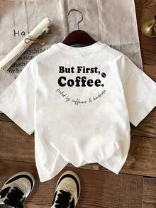 Camiseta de mujer, con estampados de temática cafetera en la parte delantera y trasera, mangas cortas a la moda con motivos de cafeína, diseño único de doble cara, ropa de uso diario para mu - Blanco - Ver 2