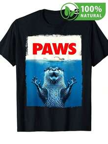Camiseta Divertida con Diseño de Nutria Estilo Parodia de Jaws para Hombre Mujer Juvenil Original Algodón Suave para Regalo Ideal Casual Moderno y Divertido Moda Popular México - Negro - Ver 12