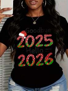 Camiseta Casual Minimalista "Adiós 2025" - Camiseta Gráfica de Celebración de Año Nuevo para Mujer - Camiseta de Temporada Festiva - Estilo Urbano Vintage Unisex - Camiseta de Manga Corta de Algodón 100% Algodón - Negro - Ver 3
