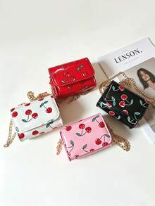 1 chiếc túi đeo vai Sweet Girl Cherry Glossy, túi đeo chéo mini vuông thời trang đa năng có khóa cài bằng da PU, dễ thương cho các buổi đi chơi và sử dụng hàng ngày. - A - Xem 2
