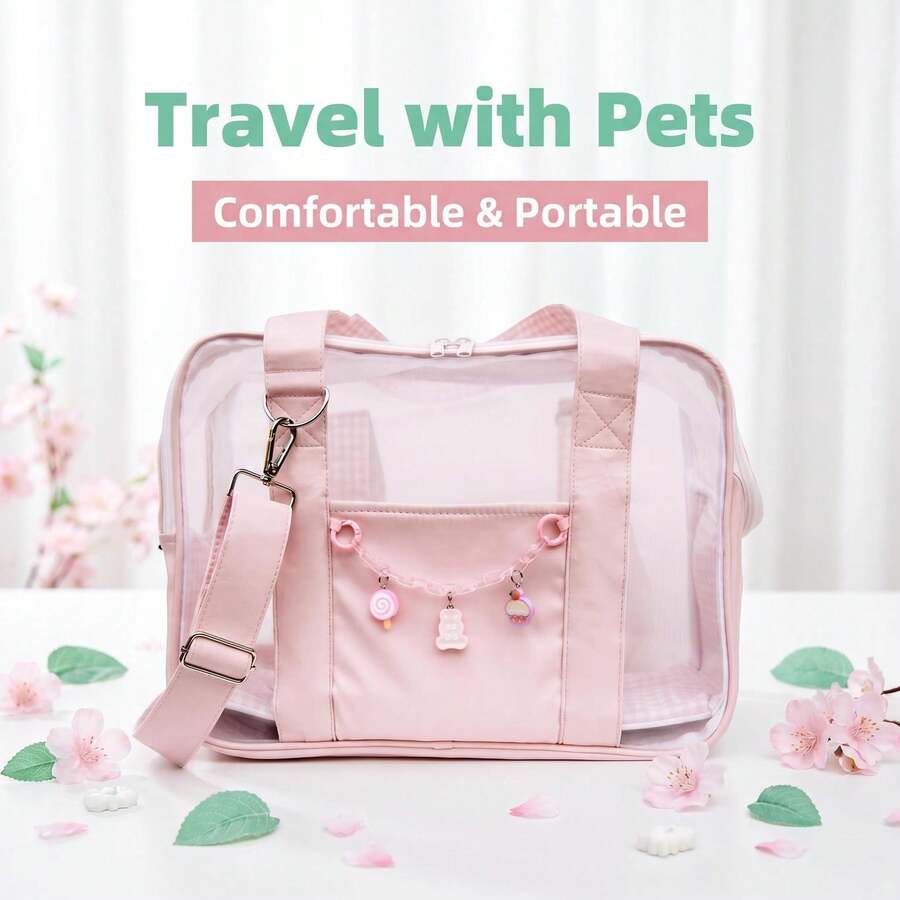 PINCOOL 浅粉色透气猫咪手提包,适合小型犬、短途旅行和公园散步 - 粉色 - 查看 1