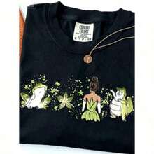 |   1 Playera para Mujer 100% Algodón Transpirable | Camiseta oficial de la Princesa y el Sapo Tiana para mujer - Diseño de aventura es la bahía de acuarela y la casa de Tiana es Nueva Orleans, cuello redondo suave, manga corta, informal y elegante para fiestas, cómoda para todos ellos las estaciones, lavable a máquina conjunto de ropa temático para la familia, ropa de invierno para mujer - Ideal para el verano. Camiseta de algodón puro de corte holgado y estilo casual - Negro - Ver 1