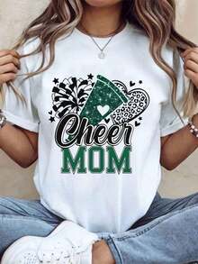 1 camiseta "Cheer Mom" con diseño de pompones y megáfono para animadoras, color verde y temática perfecta para el día del partido y la semana del espíritu, 180g 100% algodón. - Blanco - Ver 8