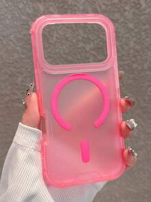 1pc Cute Pink Magnetic Transparent Wireless Charging Silicone Phone Case, Gradient Soft Silicone Back Cover, Candy Color, Suitable For IPhone 17 Air 16 15 14 13 12 11 Pro Max Plus, Spring Birthday Gift - Matte Powder - View 2