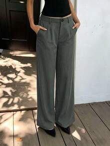 Pantalones anchos de mujer a rayas con bolsillos y cremallera, adecuados para la oficina, el transporte, el uso casual y las vacaciones - Multicolor - Ver 2