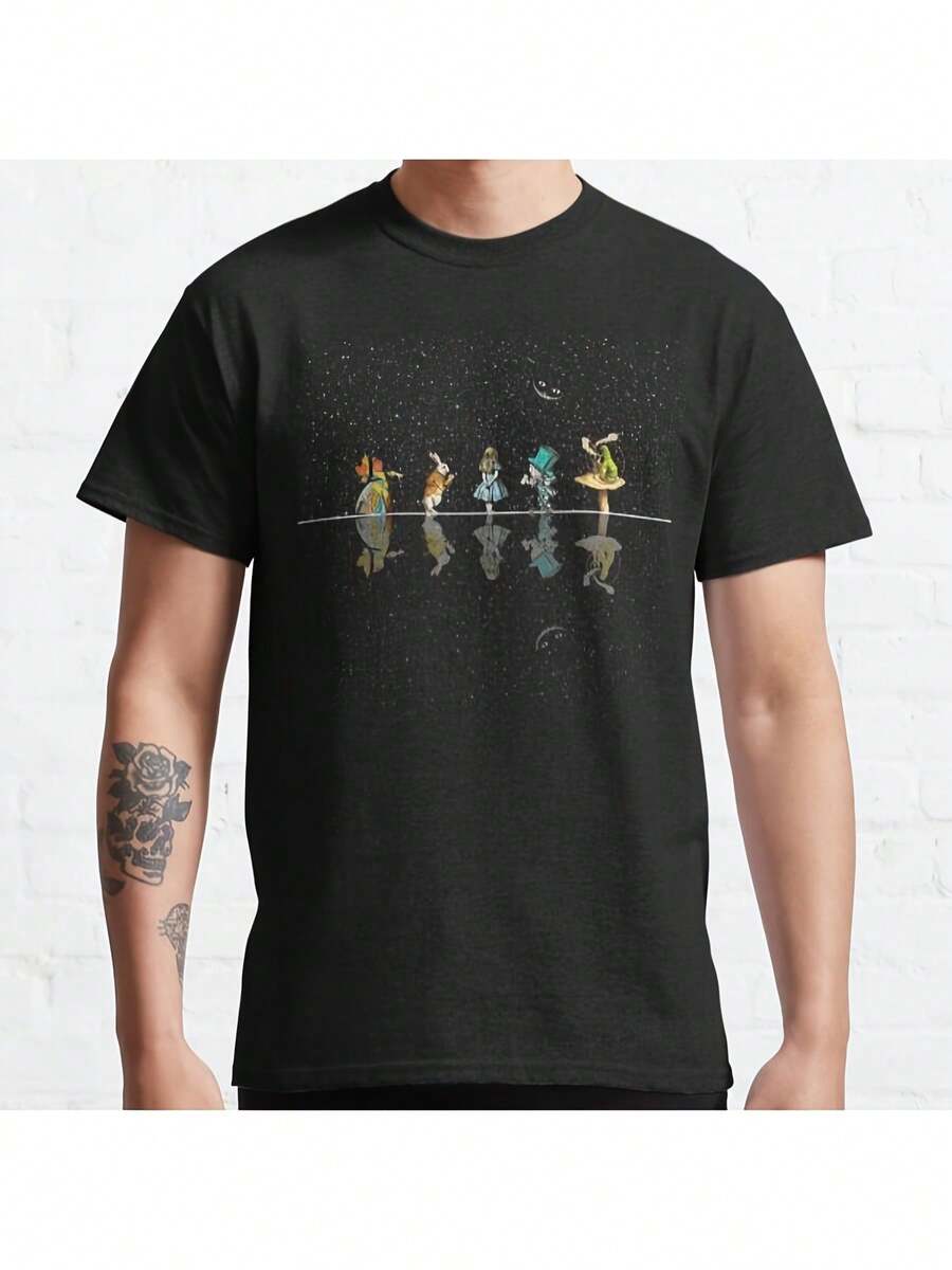 Wonderland Noche Estrellada Unisex Ropa Casual, Camisa Estilo Retro, Camisa de Ajuste Cómodo, Tejido Duradero, Outfit Diario, Diseño Clásico, Material Suave, Camiseta Estampada, Ropa para Adultos - Negro - Ver 1