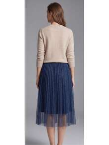 Shiny Tulle Skirt - Navy Blue - View 3