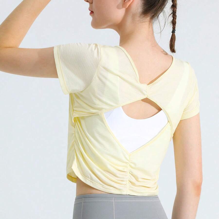 Women's Cropped Sports Top With A Cool, Quick-Drying, Open-Back Design, Ideal For Yoga And Training - TX08奶油黃 - 查看 1