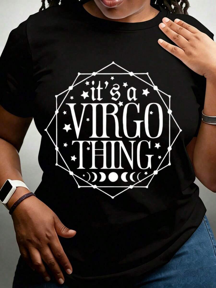 It's A Graphic T-Shirt With The Virgo Zodiac Sign For Astrology Lovers And Zodiac Sign Enthusiasts - Vintage Street Style, Unisex, Cotton, Short Sleeve, Round Neck, 100% Cotton. - 黑色 - 查看 1