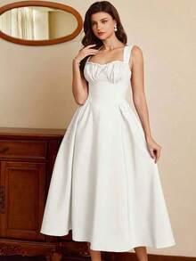 xheVintamour Vestido elegante vintage de mujer con bolsillos, vestido con corpiño, dobladillo con volantes florales, vestido casual de vacaciones y fiestas, vestido de invierno, ropa de invierno para mujer, vestido de invierno para mujer, conjunto de verano para mujer, conjunto de Navidad para mujer, vestido de Navidad, vestido de fiesta de Navidad, vestido de Año Nuevo, vestidos de Año Nuevo para mujer, conjunto de Año Nuevo para mujer, ropa de Año Nuevo, vestidos elegantes para fiestas, vestidos elegantes de fiesta, vestidos elegantes para mujerxhe - Blanco - Ver 4