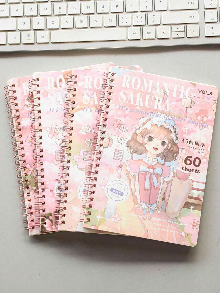 1pc A5 Spiral Notebook, 60 Pages Per Book, Thick Loose-Leaf Notebook, Cute Fresh Student Side-Flip Memo, Includes 4 Books, School Supplies, Back To School Guide - A - View 1