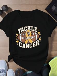 Blusa casual para mujer, lucha contra el cáncer infantil, camiseta deportiva de manga corta para mujer, camisas de algodón para mujer. - Negro - Ver 6