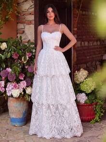Faeriesty Đầm slip ren màu trơn thanh lịch dự tiệc, du lịch - trắng - Xem 2