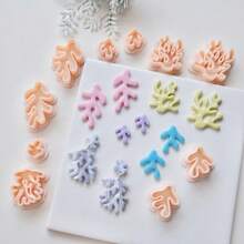2pcs/Set Coral Shaped Polymer Clay Cutters For Earrings & Jewelry Making, Summer Ocean Series Soft Pottery Clay Molds For Pendant & Necklace Decoration Handmade, Embossing Coral Reef Earring Cutter Set - Beige - View 6