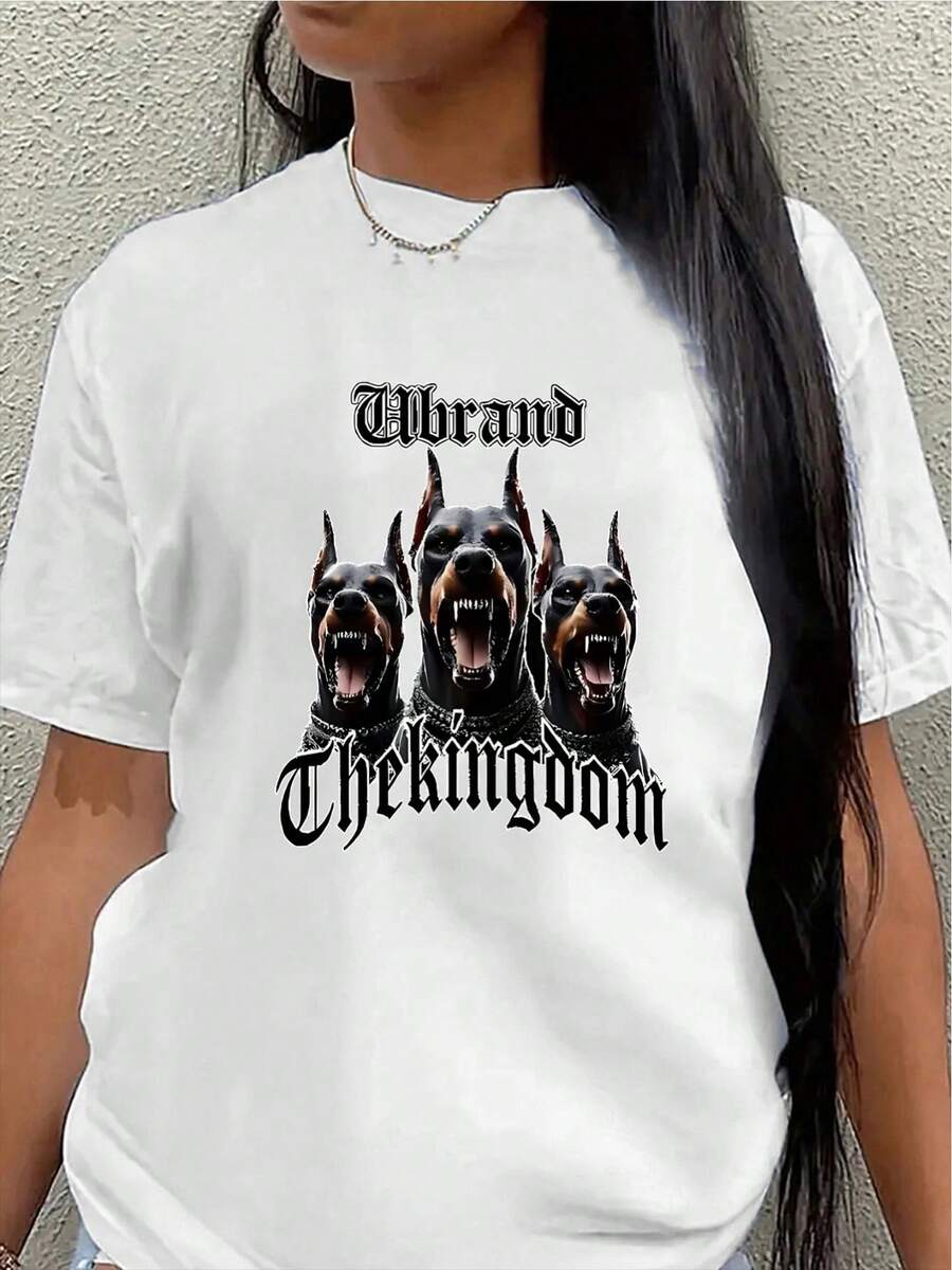 Camiseta de manga corta, ligera y duradera, diseñada con un patrón de Dóberman, es perfecta para el ocio en casa o actividades al aire libre, ofreciendo una experiencia de uso diario cómoda. - Blanco - Ver 1